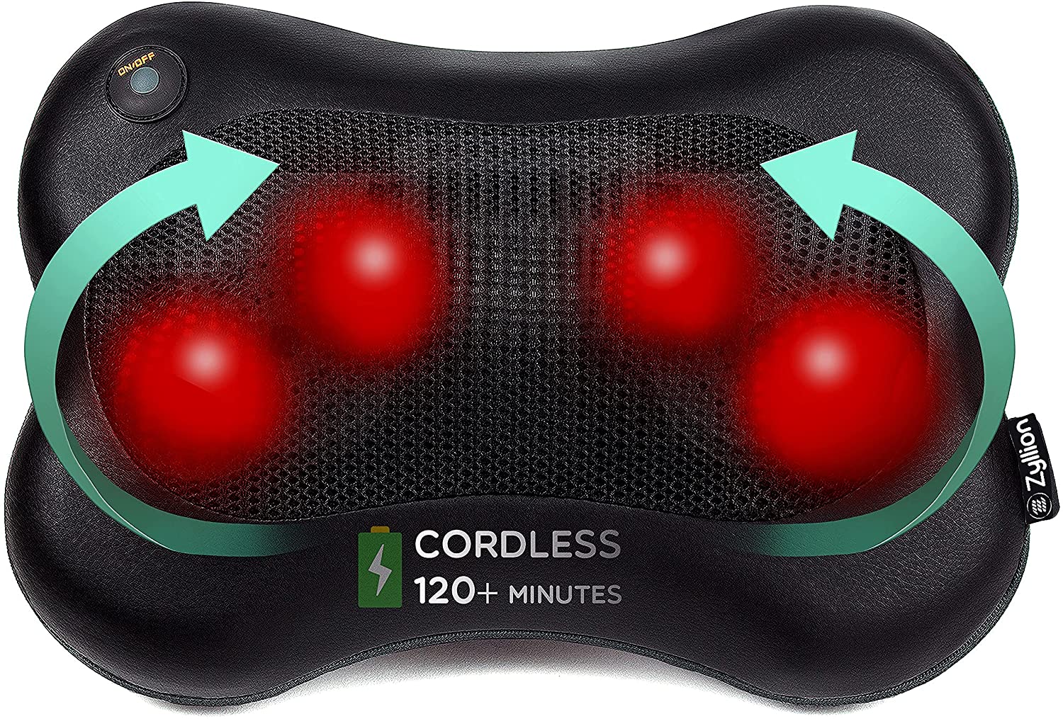 Almohada Masajeadora Zyllion Inalámbrica recargable 3D con Calor para Aliviar el dolor