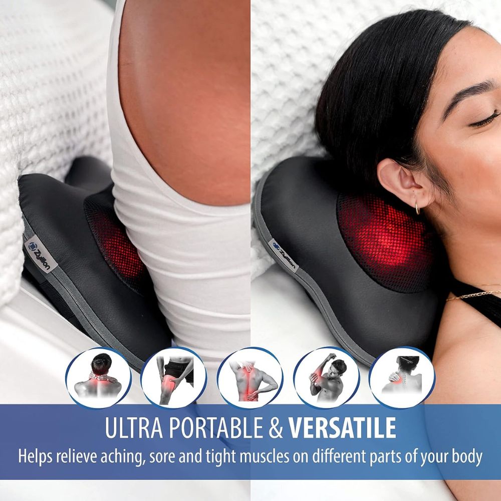 img Almohada Masajeadora Zyllion Inalámbrica recargable 3D con Calor para Aliviar el dolor