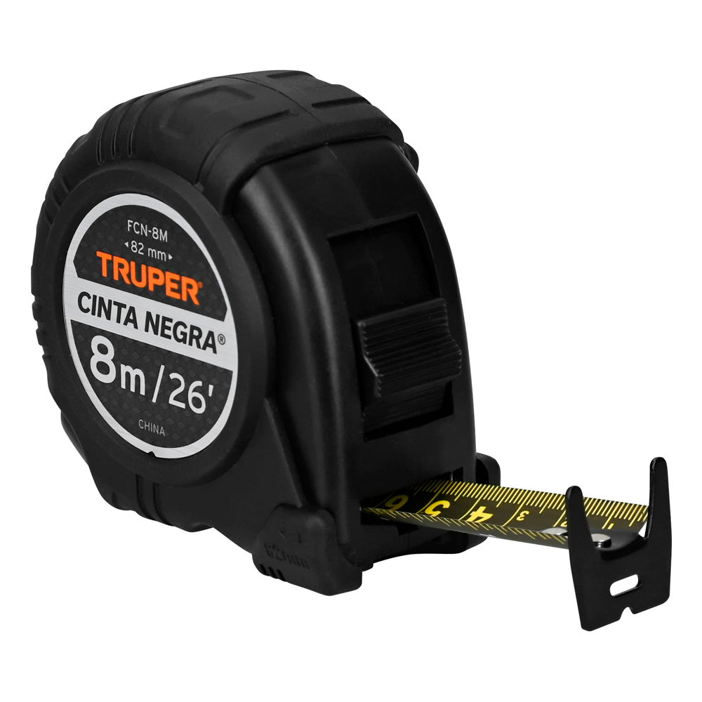 Flexómetro Truper Cinta Negra x-ancha 27 mm 8 m