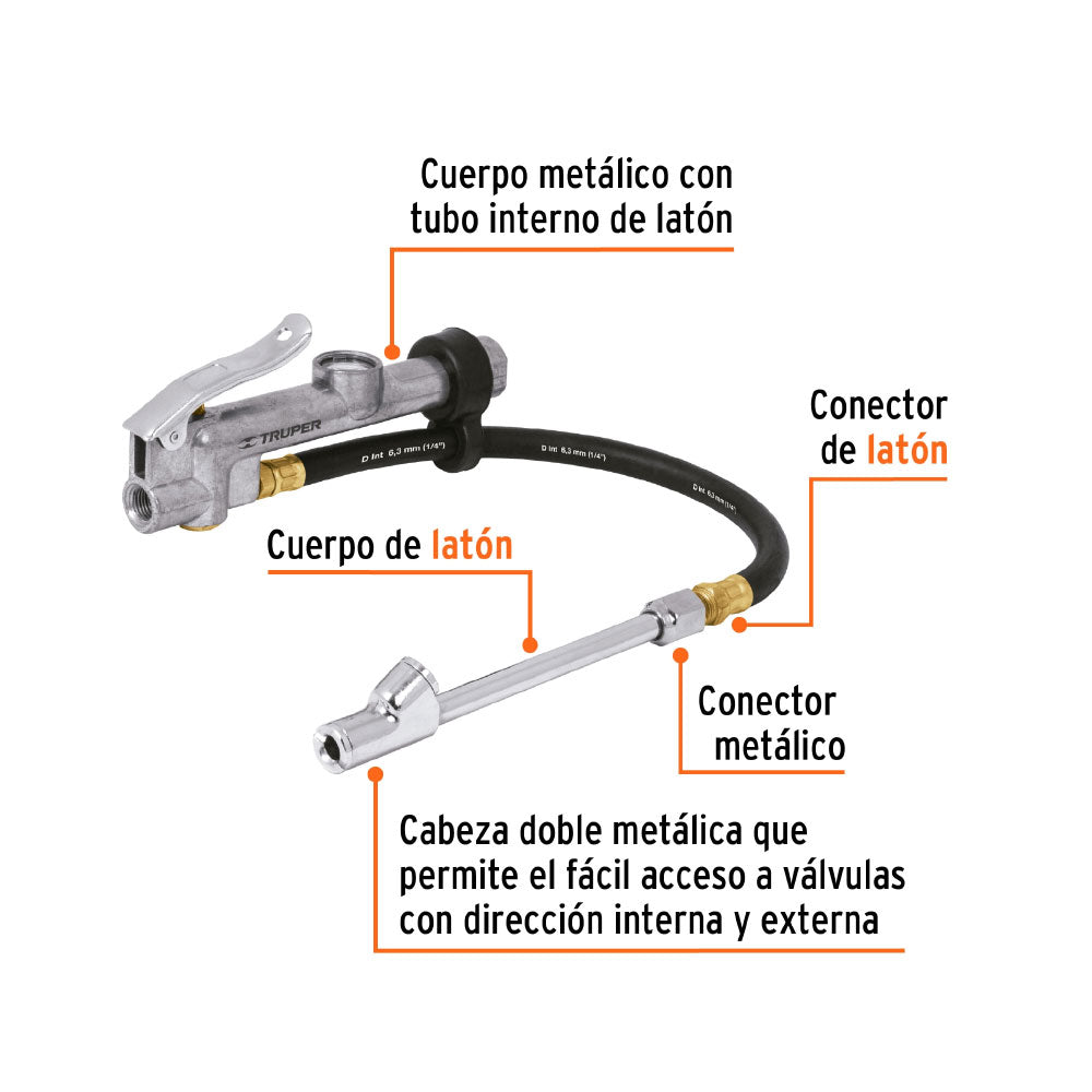 img Inflador Calibrador Truper de Cabeza Doble 1/4 NPT