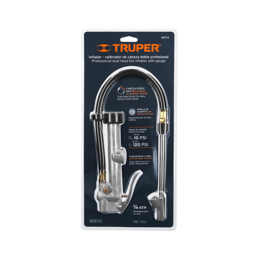 img Inflador Calibrador Truper de Cabeza Doble 1/4 NPT