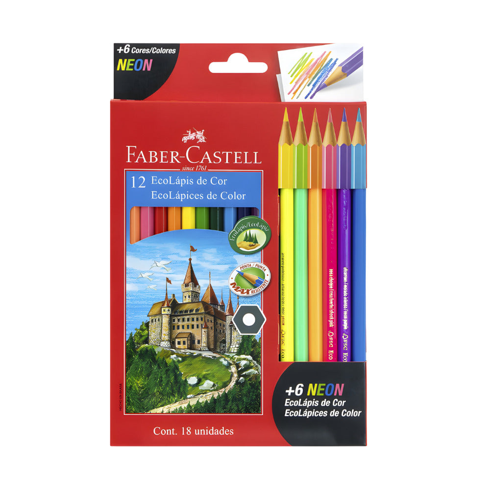 img Lapiz Color Faber Castell Hexagonal de 12 unidades + 6 Neones