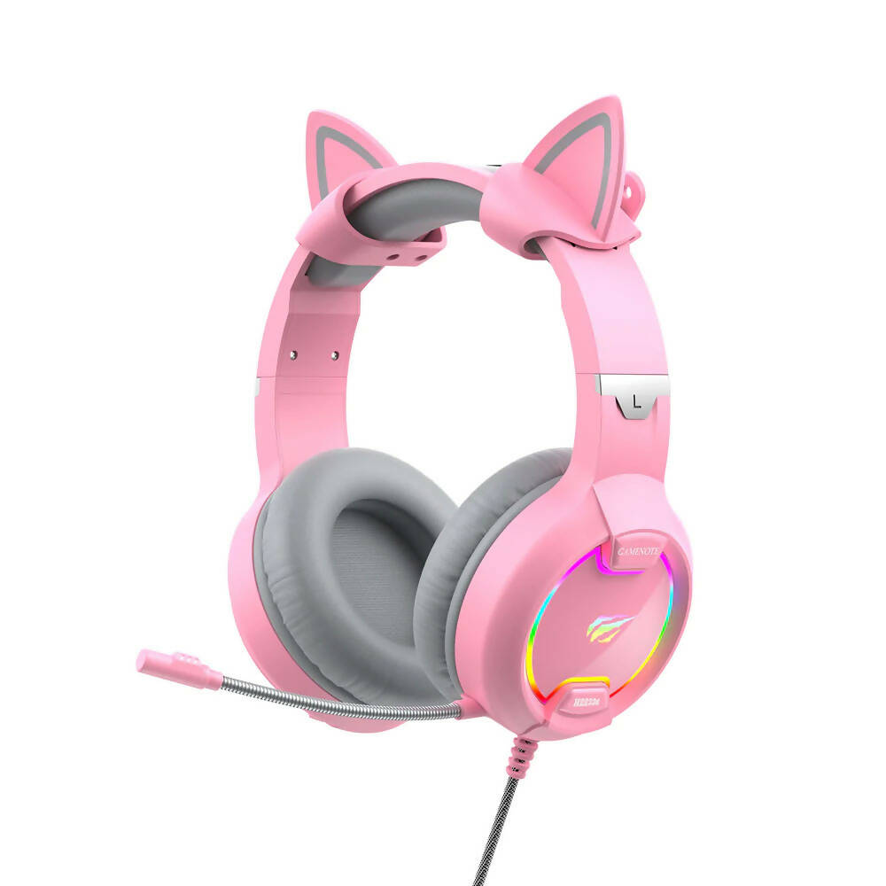img Audífonos Havit Gamer H2233d Rosa con Orejas