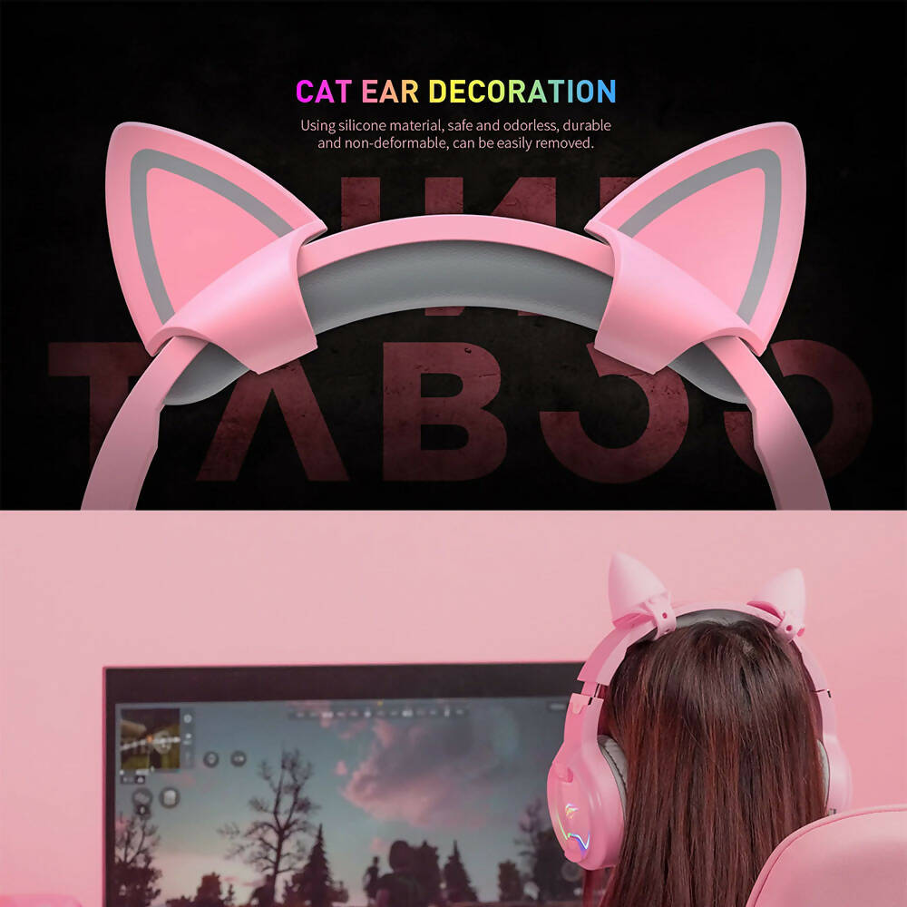 img Audífonos Havit Gamer H2233d Rosa con Orejas