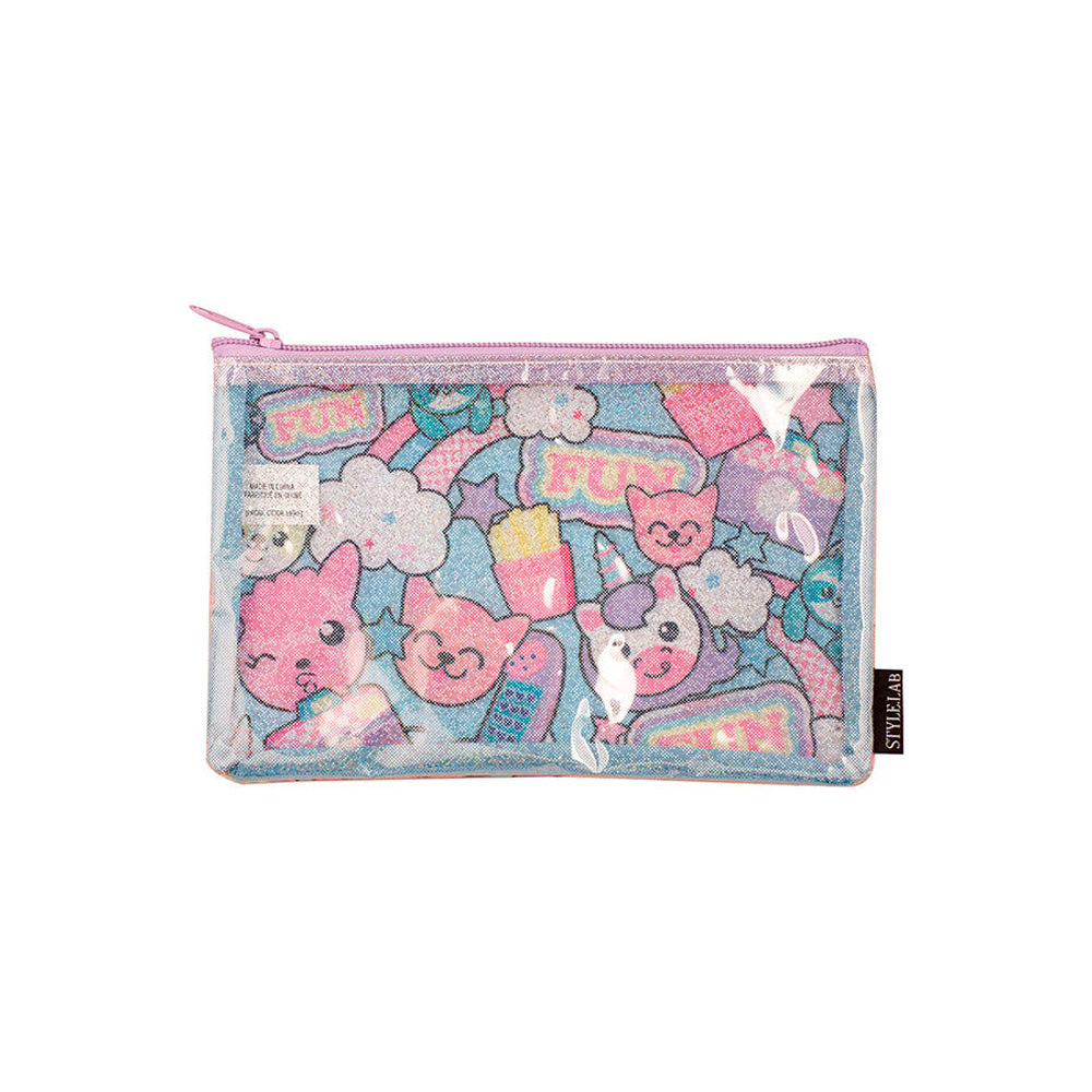Estuchera Fashion Angels Transparente con Personajes Brillantes
