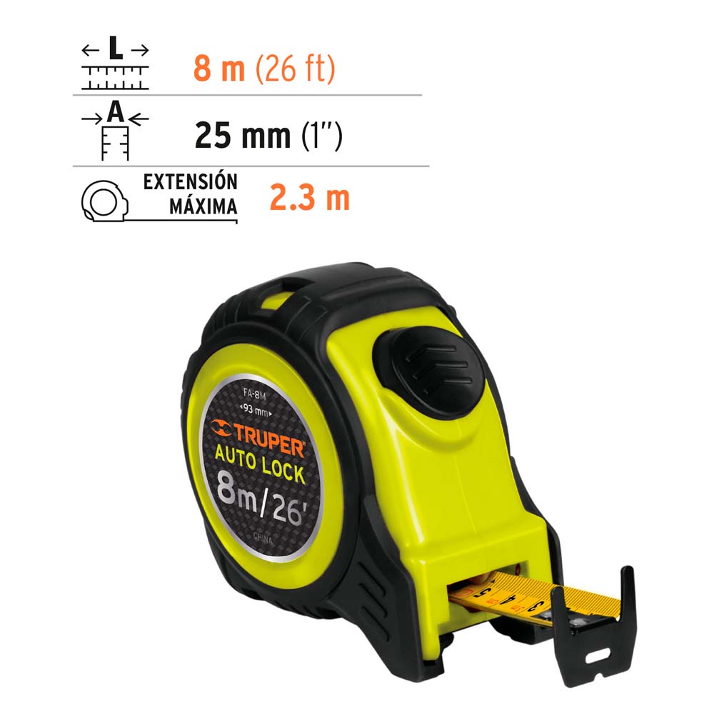 img Flexómetro Truper Auto-Lock Contra Impactos 8m Cinta 25mm