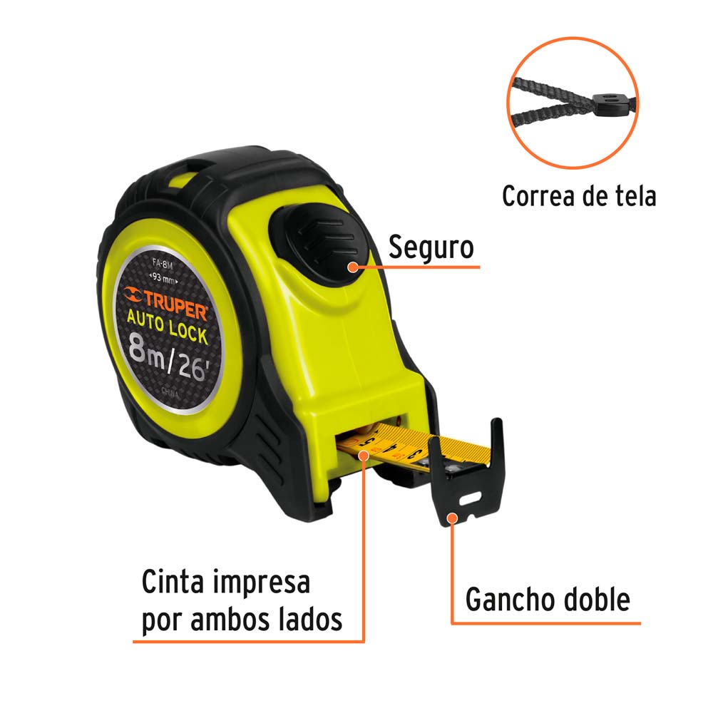 img Flexómetro Truper Auto-Lock Contra Impactos 8m Cinta 25mm