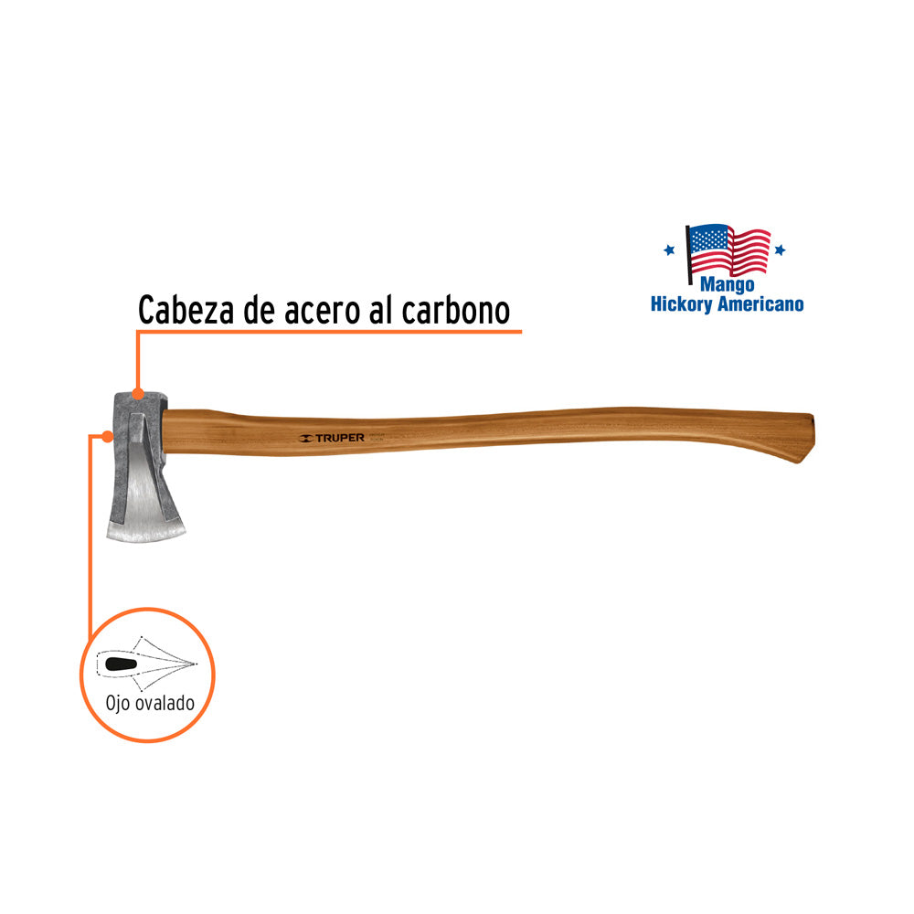 img Hacha Truper para Rajar Madera 2-1/4 lb Mango Hickory 28"