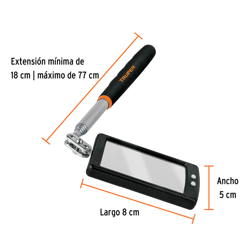 img Espejo Telescópico Truper con Luz LED de 5 x 8 cm