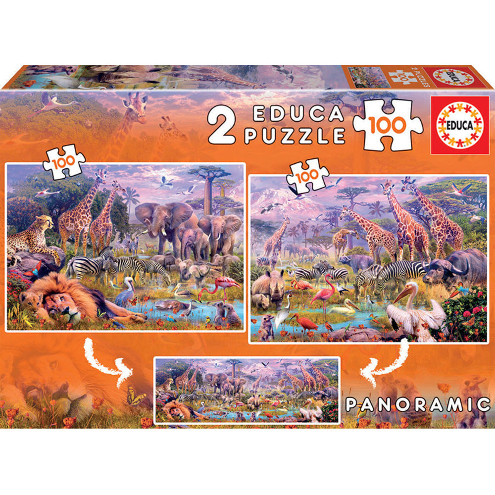 img Rompecabezas Educa Animales Salvajes Panoramic 2 X 100 Piezas