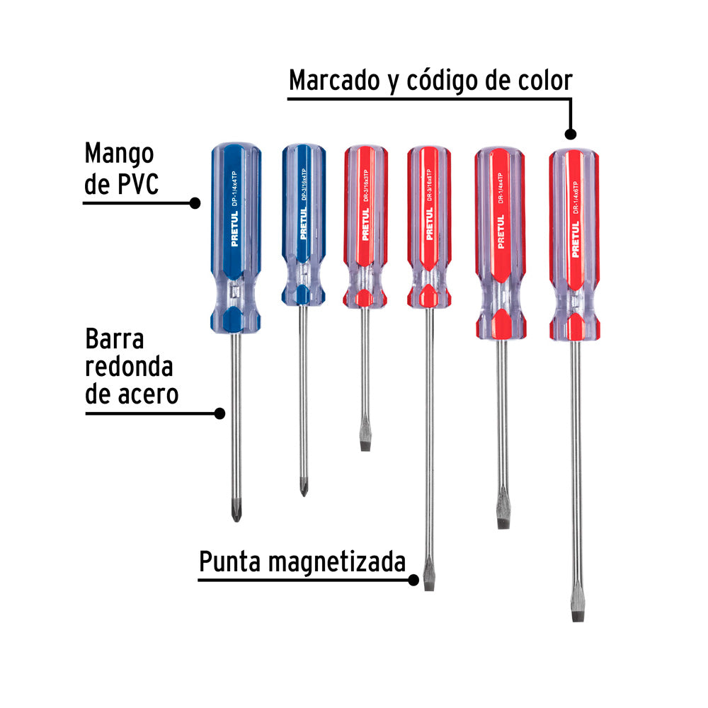 img Juego de 6 Desarmadores Pretul Mango de PVC