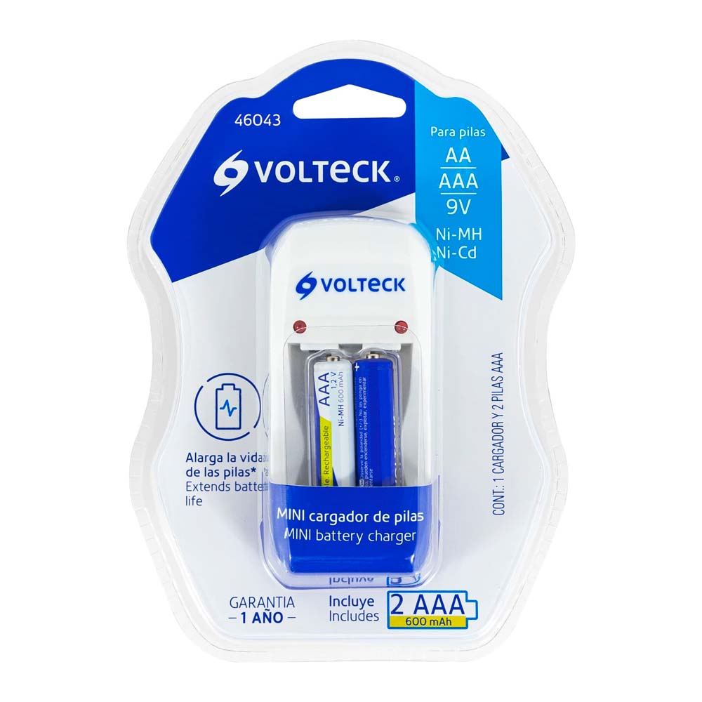 img Cargador de Pilas Volteck AA AAA y 9V (Incluye 2 Pilas AAA)