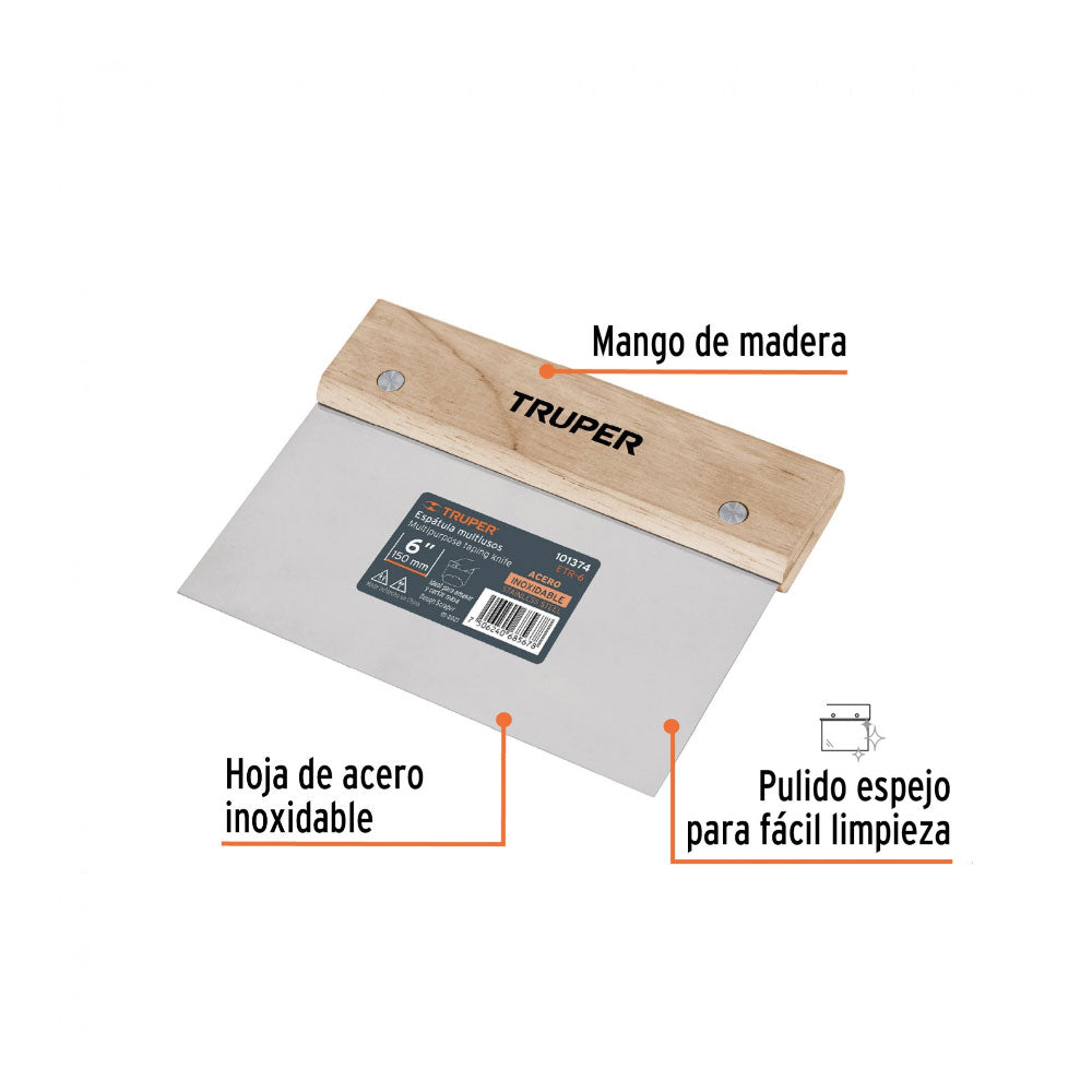img Espátula Rectangular Truper 6" con Mango de Madera