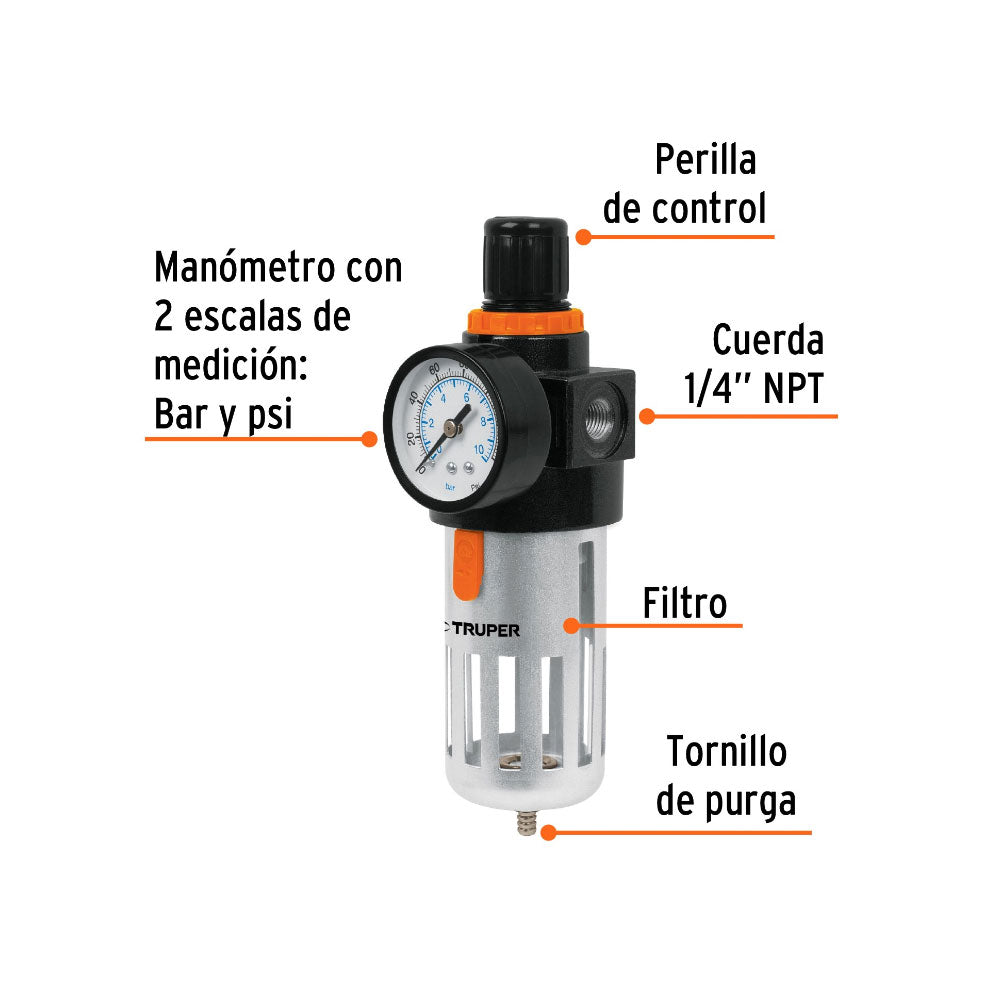 img Filtro Regulador de Aire Truper 1/4" NPT