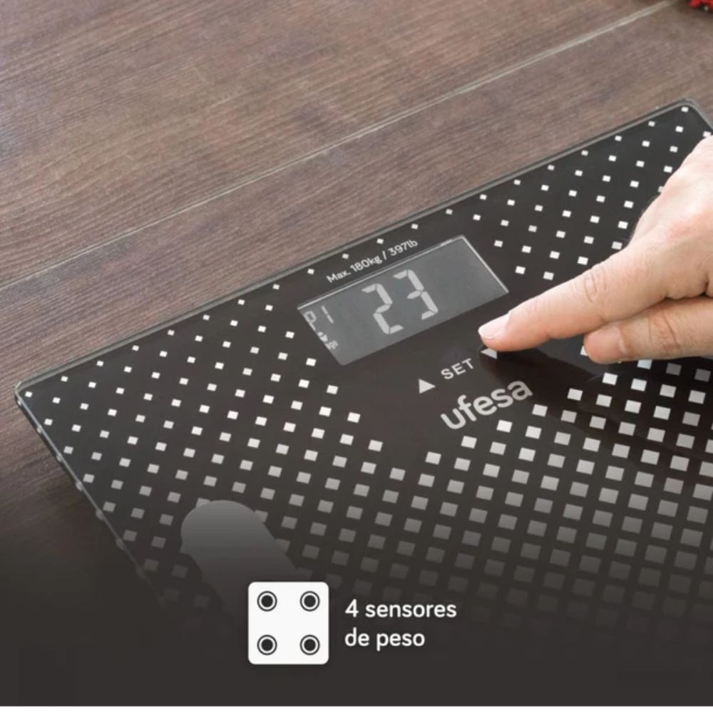 img Bascula Bano Ufesa 30 x 30 Mide Masa Grasa Agua Hueso Músculo Ckal 180k Máximo
