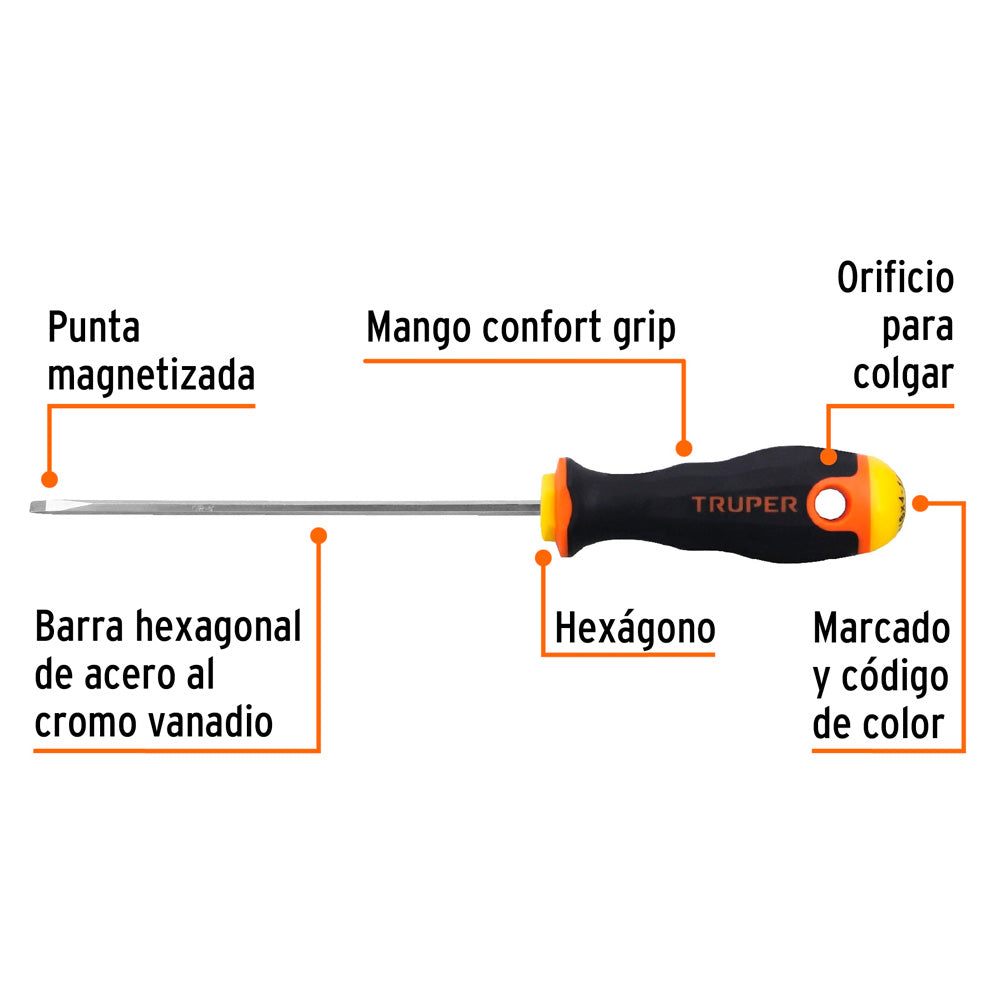 img Desarmador Truper Cabinet 1/8" x 4-1/2" Mango Comfort Grip