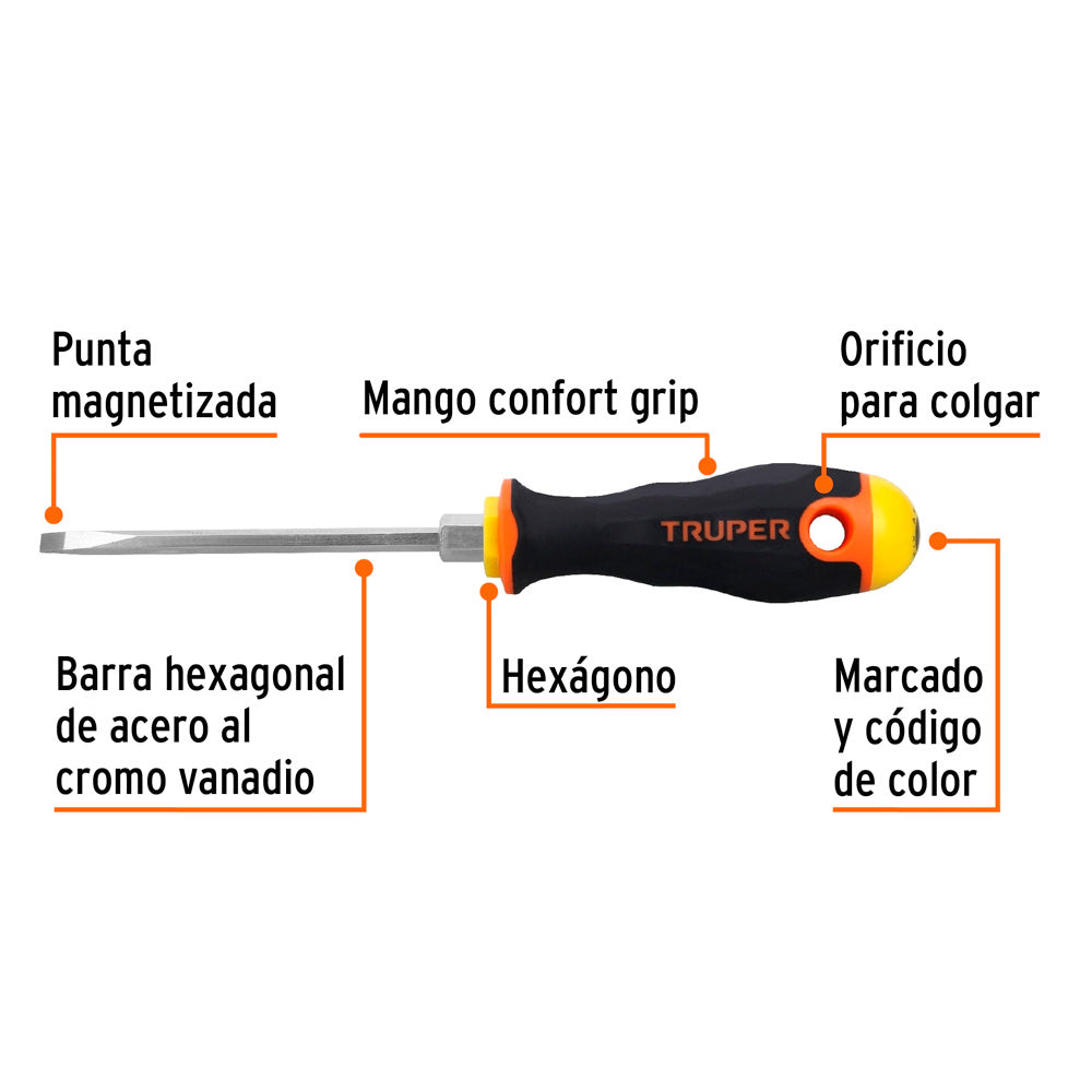 img Desarmador Truper Cabinet 3/16" x 4" Mango Comfort Grip  3/16" x 4"