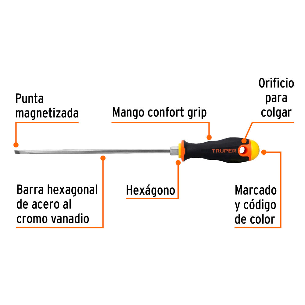 img Desarmador Truper Cabinet 3/16" x 8" Mango Comfort Grip