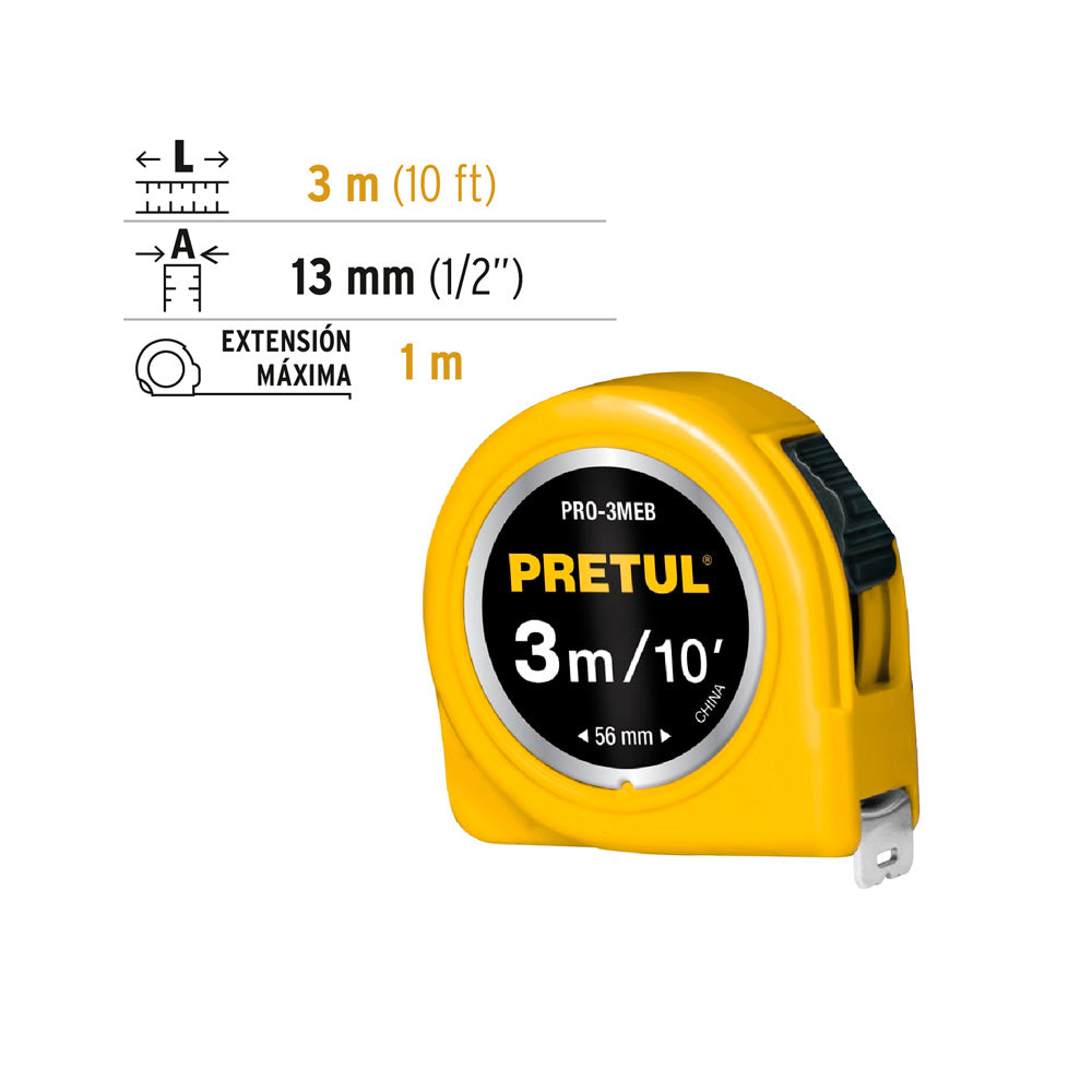 img Flexómetro Pretul Amarillo 3 m Cinta 13 mm en Tarjeta