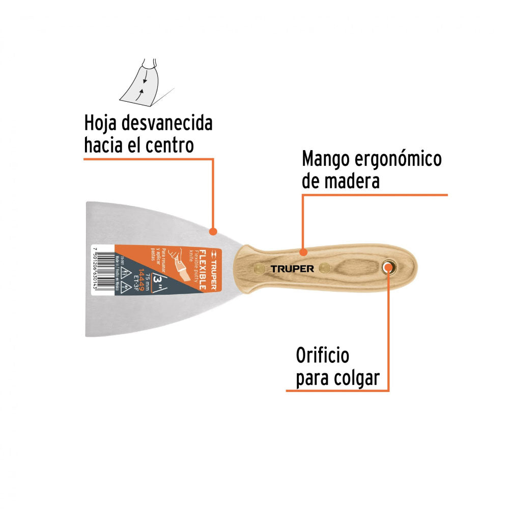 img Espatula Flexible Truper de 3" con Mango de Madera