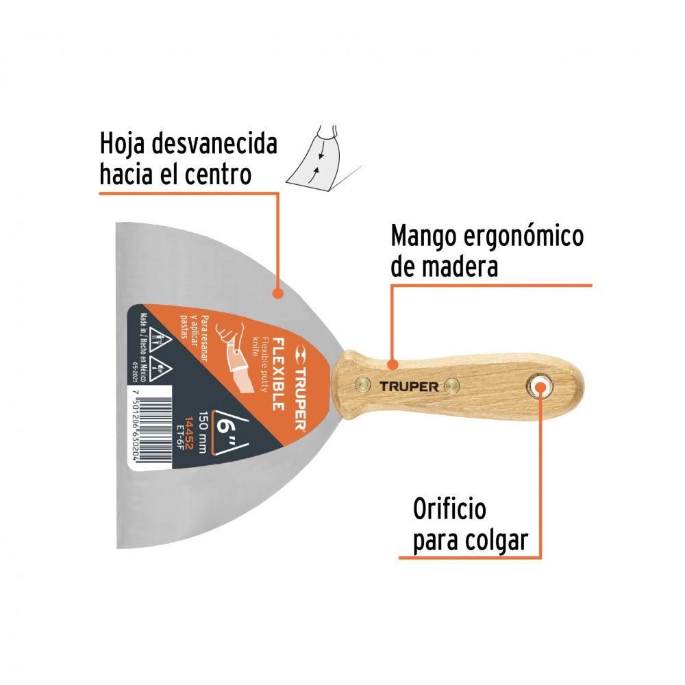img Espatula Flexible Truper de 6" con Mango de Madera