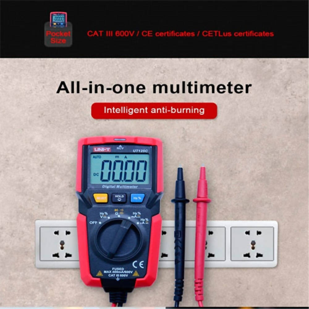img Multimetro Uni-t Digital de Bolsillo Voltaje hasta 600 AC DC Corriente hasta 400mA AC DC UT125C