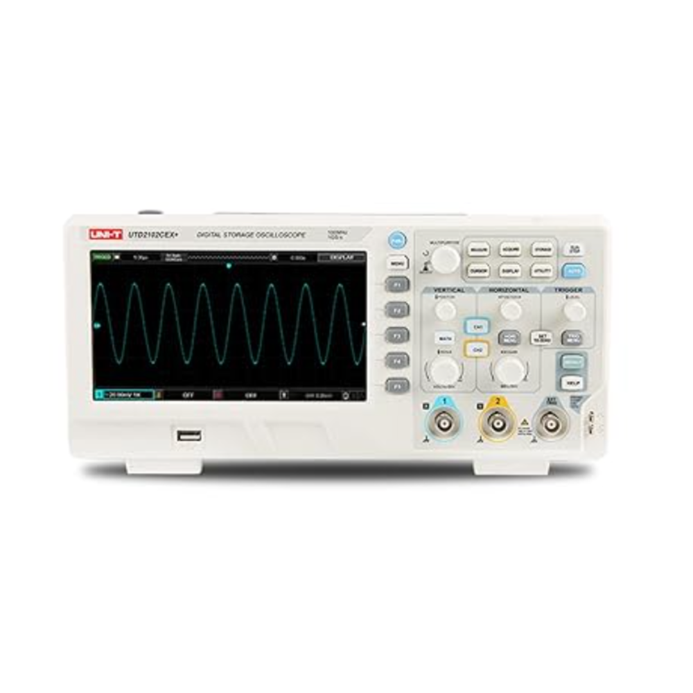 img Osciloscopio Uni-t Digital Banda Ancha 100MHz 2 Canales Analogicos Tasa de Muestreo real 1GSa/s UTD2102CEX+