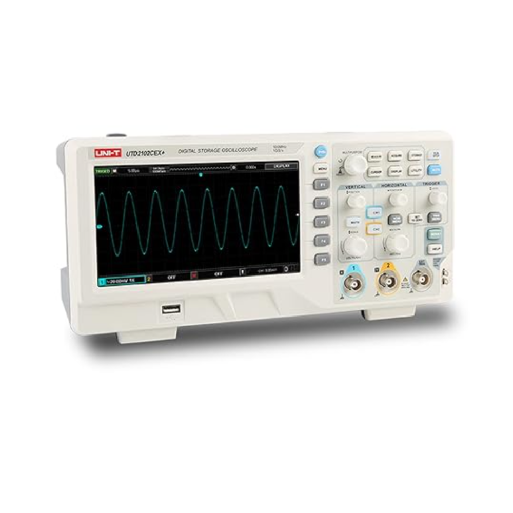 img Osciloscopio Uni-t Digital Banda Ancha 100MHz 2 Canales Analogicos Tasa de Muestreo real 1GSa/s UTD2102CEX+