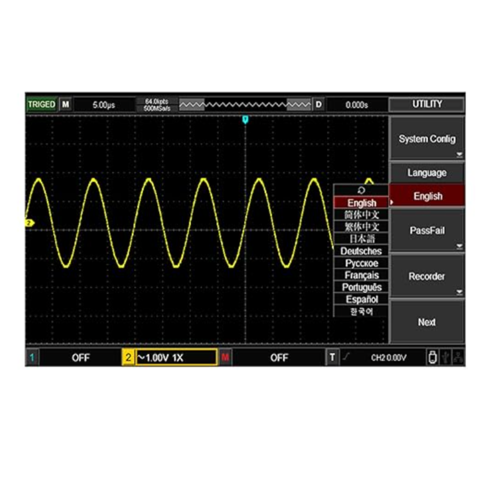 img Osciloscopio Uni-t Digital Banda Ancha 100MHz 2 Canales Analogicos Tasa de Muestreo real 1GSa/s UTD2102CEX+