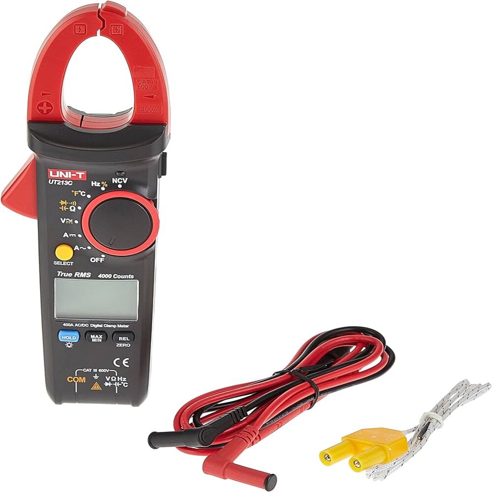 img Pinza Amperimetrica de Gancho Uni-t hasta 400A AC DC 600V AC DC Resistencia Capacitancia Frecuencia Temperatura UT213C