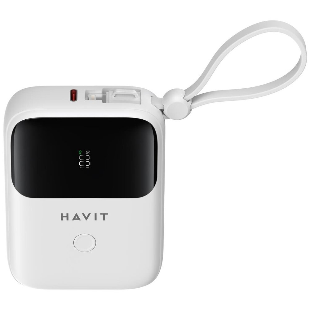 img Cargador Portatil Havit Power Bank de 10.000 mAh con Indicador Digital doble salida USB-C y Lightning color Blanco PB5215-WH
