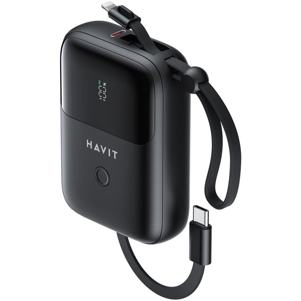 img Cargador Portatil Havit Power Bank de 10.000 mAh con Indicador Digital doble salida USB-C y Lightning color Negro PB5215-BK