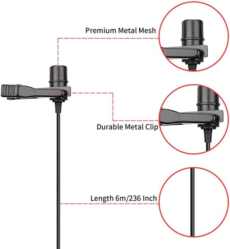 img Microfono de Solapa Boya Omnidireccional Cable de 6m Espuma para Viento BY-M1