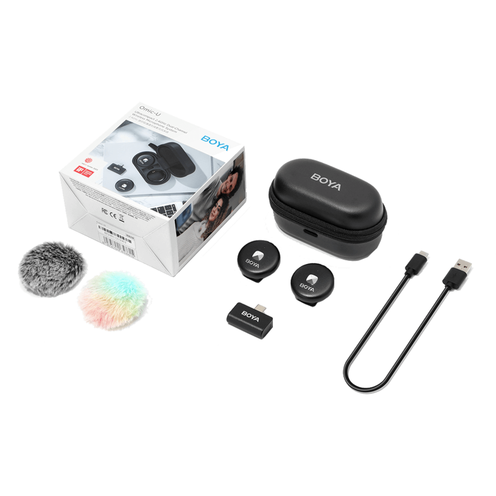 img Microfono Inalambrico Boya Doble Canal Audio HD Bateria 5 horas Puerto USB-C Alcance 50m Omic-U