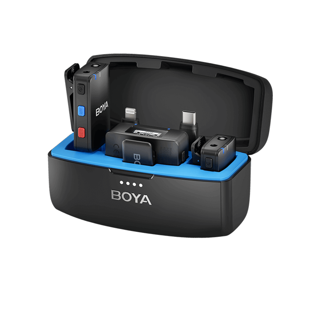 img Microfono Inalambrico Boya Todo en Uno Boton Integrado Cancelacion de Ruido Alcance hasta 300m 8GB de Memoria Interna BOYAMIC