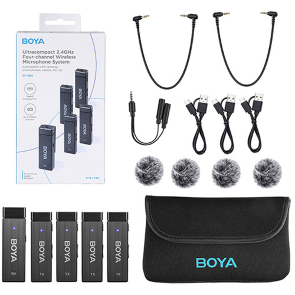 img Microfono Inalambrico Boya Ultracompacto 4 Canales Onmidireccional Bateria 7 horas Alcance hasta 30m BY-W4