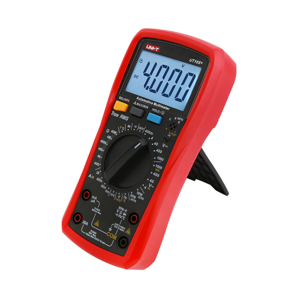 img Multimetro Digital Uni-T Automotriz RMS Verdadero Voltaje Corriente Resistencia Capacitancia Frecuencia Temperatura VFC RPM UT105+