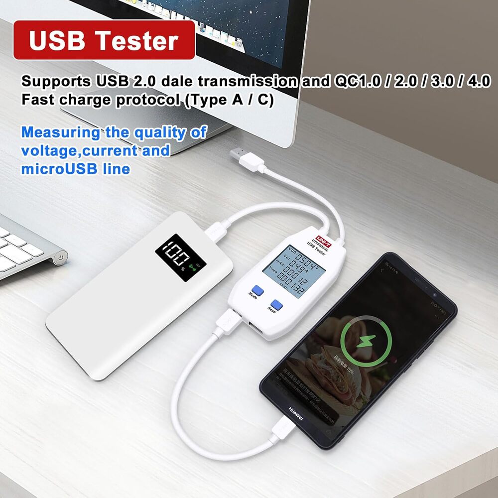 img Probador de Capacidad USB Tipo A y C Uni-T mide Voltaje Corriente Energia Resistencia UT658DUAL