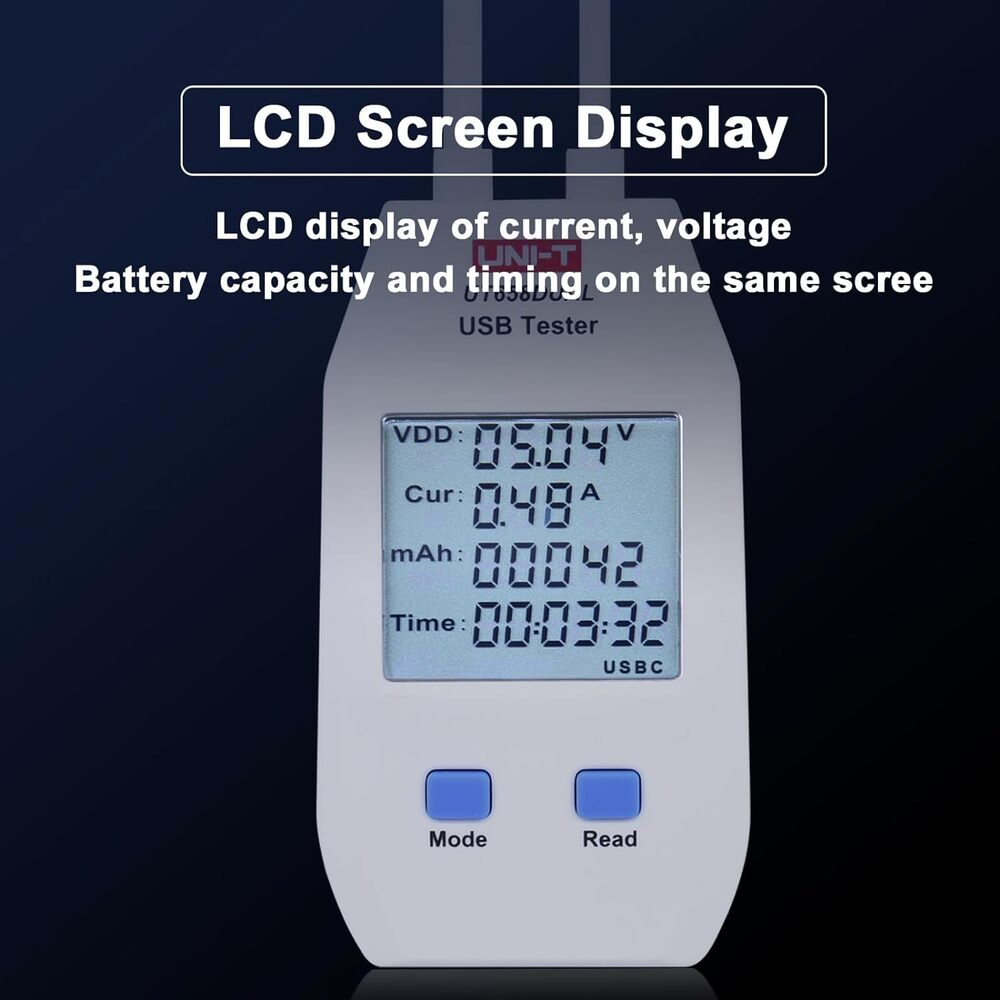 img Probador de Capacidad USB Tipo A y C Uni-T mide Voltaje Corriente Energia Resistencia UT658DUAL
