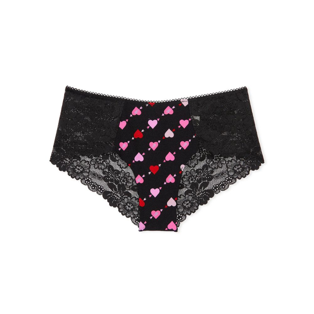 img Panti PINK Cheeky Invisible Ribete de Encaje Negro con Corazones 11241539 69BS