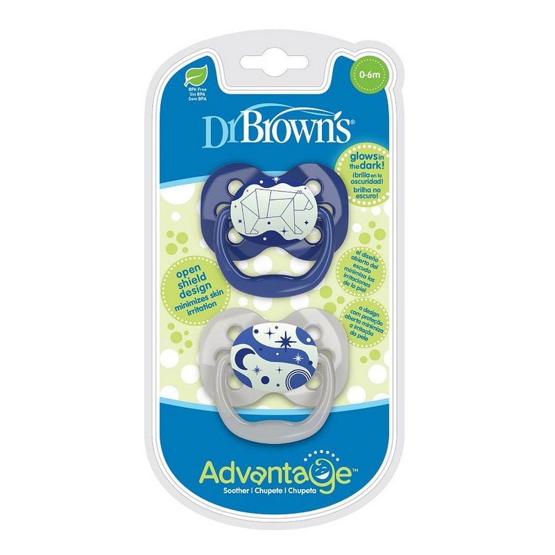 DR. BROWN'S - CHUPETE DE DISTRACCION FLUORESCENTE ETAPA 1(0-6M) AZULX2 PA1