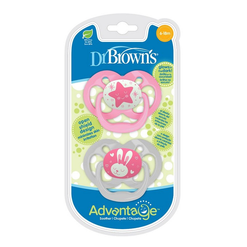 DR. BROWN'S - CHUPETE DE DISTRACCION FLUORESCENTE ETAPA 2 (6-12M) ROSAX2 P