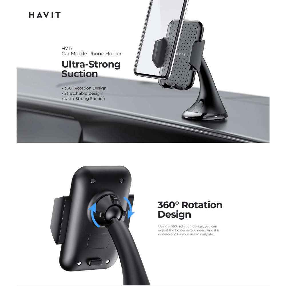 img Soporte para teléfono Havit H717 con Ventosa Rotacion 360 Grados H717