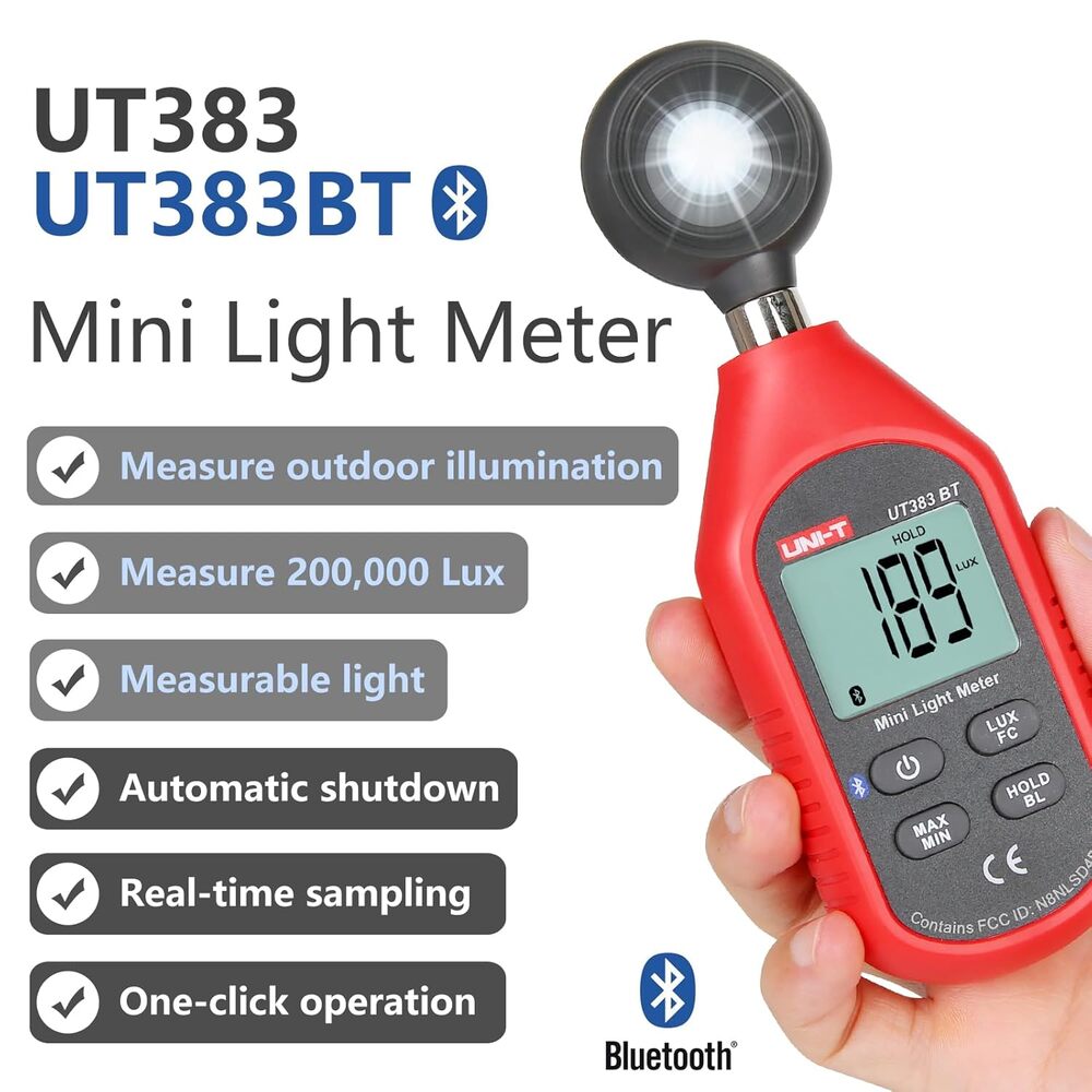img Mini Fotometro Medidor de Luz Uni-T 0 a 19.999 FC con Bluetooth UT383BT