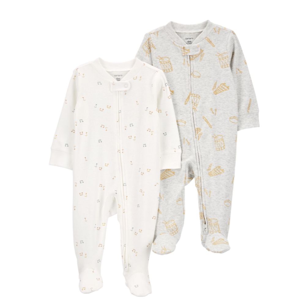 Set de 2 Piezas Pijamas Carters de Una Sola Pieza Color Blanco/Gris 1P604410