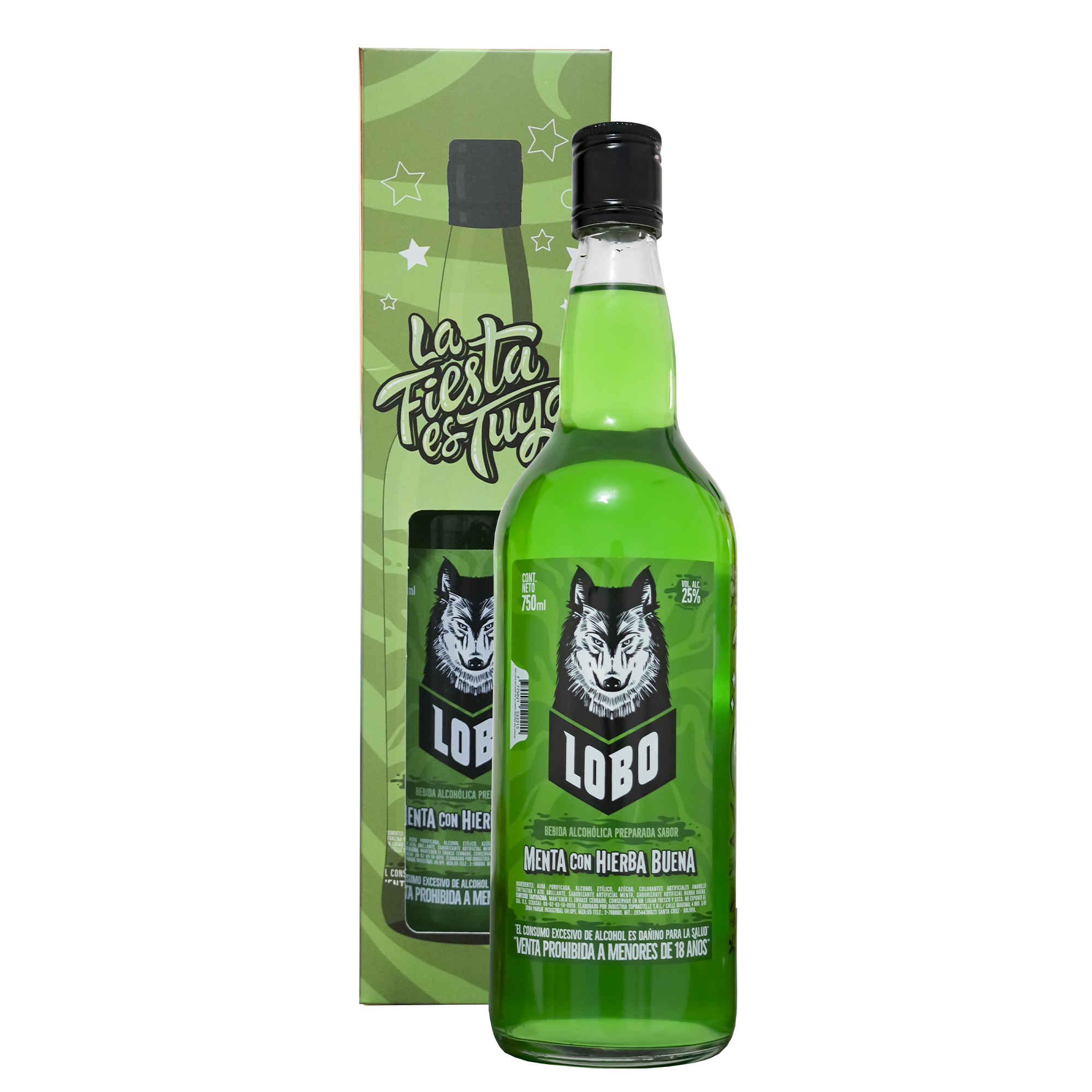 Bebida Alcohólica Lobo Preparada Sabor Menta con Hierba Buena 750 ml. 