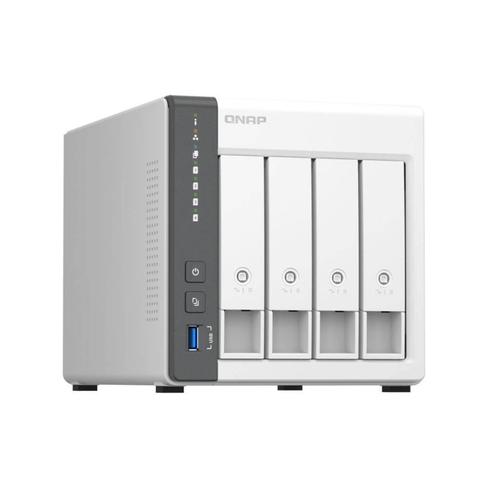 img Servidor NAS Qnap de 4 Bahias Procesador ARM Cortex-A55 con 4GB RAM 1 Puerto 2.5GbE 1 Puerto GbE 3 Puertos USB TS-433-4G-US