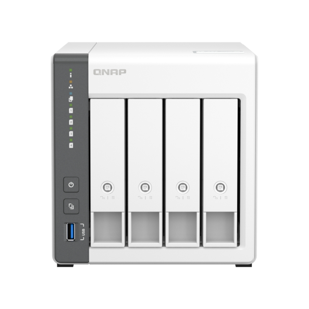 img Servidor NAS Qnap de 4 Bahias Procesador ARM Cortex-A55 con 4GB RAM 1 Puerto 2.5GbE 1 Puerto GbE 3 Puertos USB TS-433-4G-US