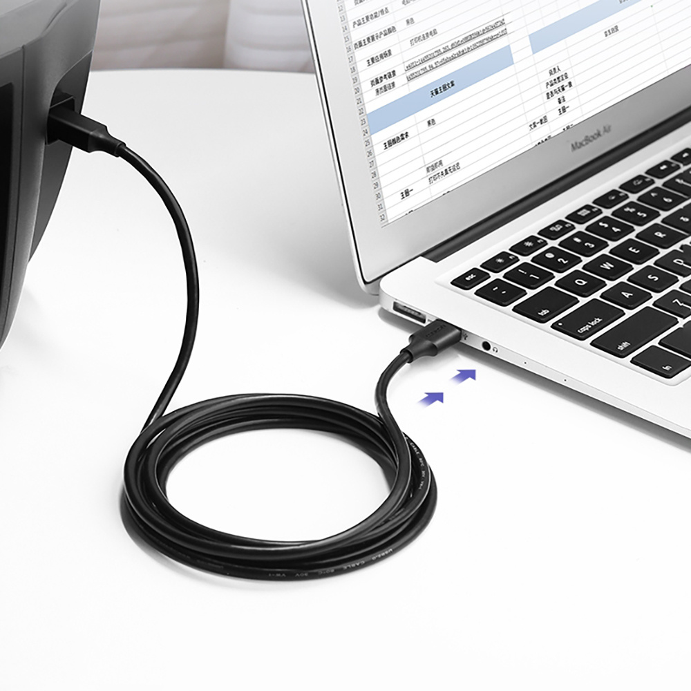 img Cable de Impresora Ugreen AM a BM USB 2.0 hasta 40Mbps cable de 2M color Negro 20847