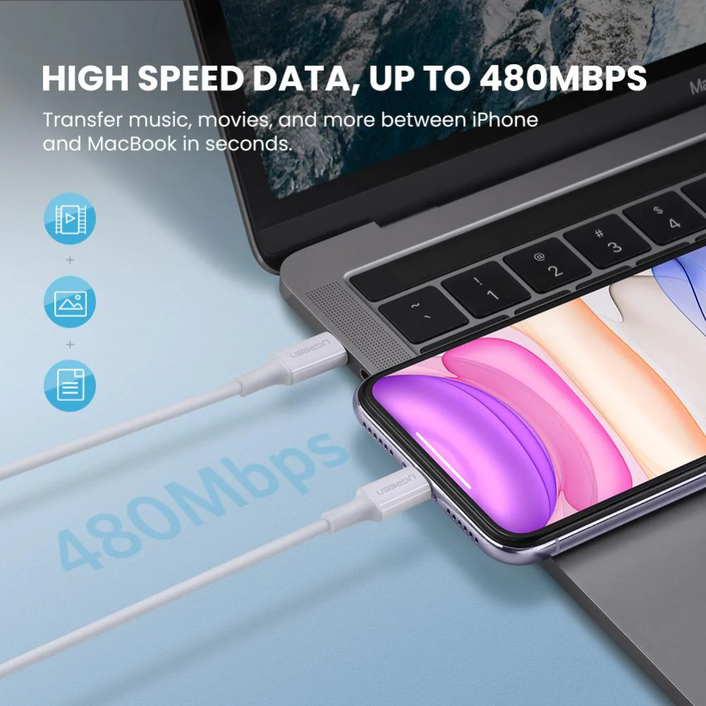 img Cable Ugreen de Carga para Iphone MFI Certificado USB-C a Lightning PD20W Carga Rapida Velocidad hasta 480Mbps 10493